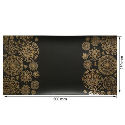 Skóra PU do oprawiania ze złotym tłoczeniem, wzór Złote serwetki czarne, 50cm x 25cm  - foto 0  - Fabrika Decoru