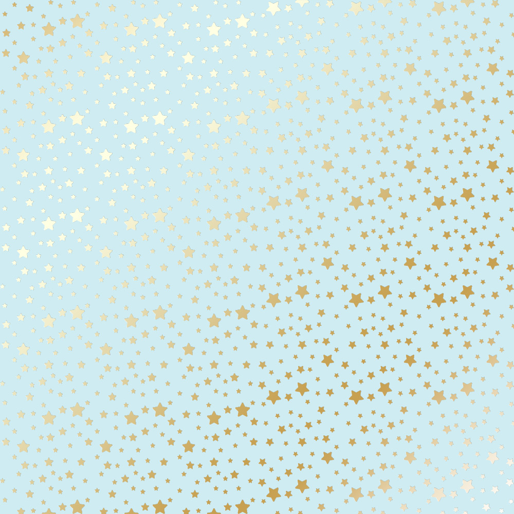 Sheet of single-sided paper with gold foil embossing, pattern Golden stars  Blue, 12