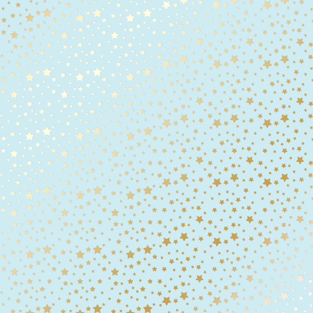 Sheet of single-sided paper with gold foil embossing, pattern Golden stars Blue, 12"x12"