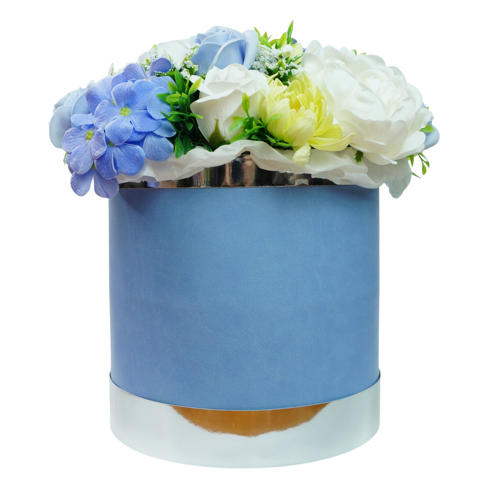 "Blue charm" composition with soap foam flowers in a hat box, 250 x 250 x 300 mm - foto 2