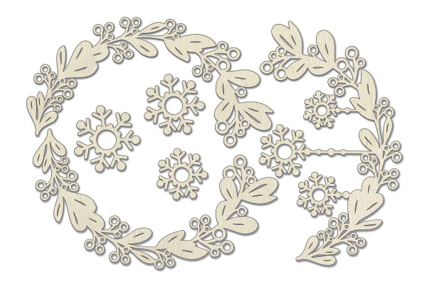 Chipboard embellishments set, Twigs with snowflakes  #631