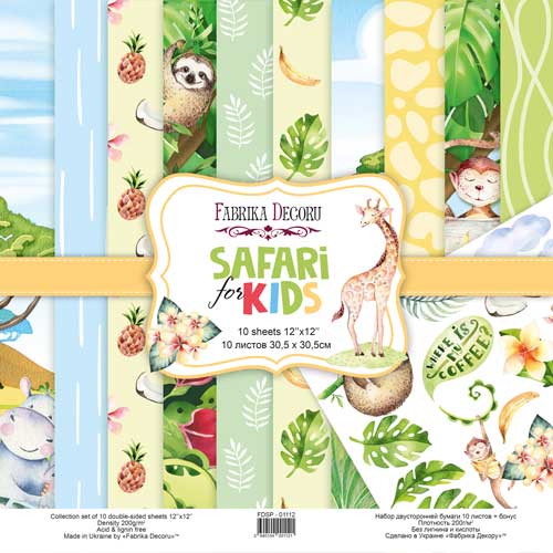 Doppelseitig Scrapbooking Papiere Satz Safari für Kinder, 30.5 cm x 30.5cm, 10 Blätter - Fabrika Decoru