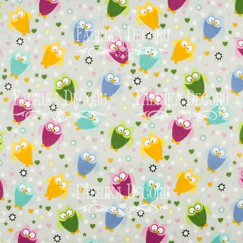 Fabric cut piece 35X75 Multicolored owls