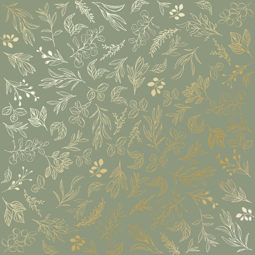 Sheet of single-sided paper with gold foil embossing, pattern "Golden Branches Olive"