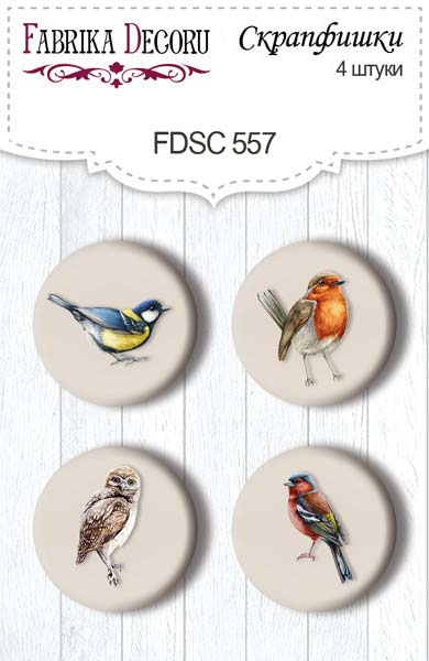 Set mit 4 Flair-Buttons zum Scrapbooking Forest Life #557 - Fabrika Decoru