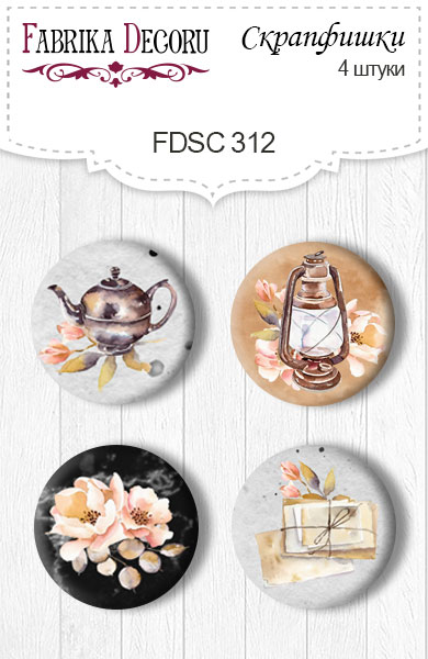 Set mit 4 Flair-Buttons zum Scrapbooking von „Sentimental Story 2“ #312 - Fabrika Decoru