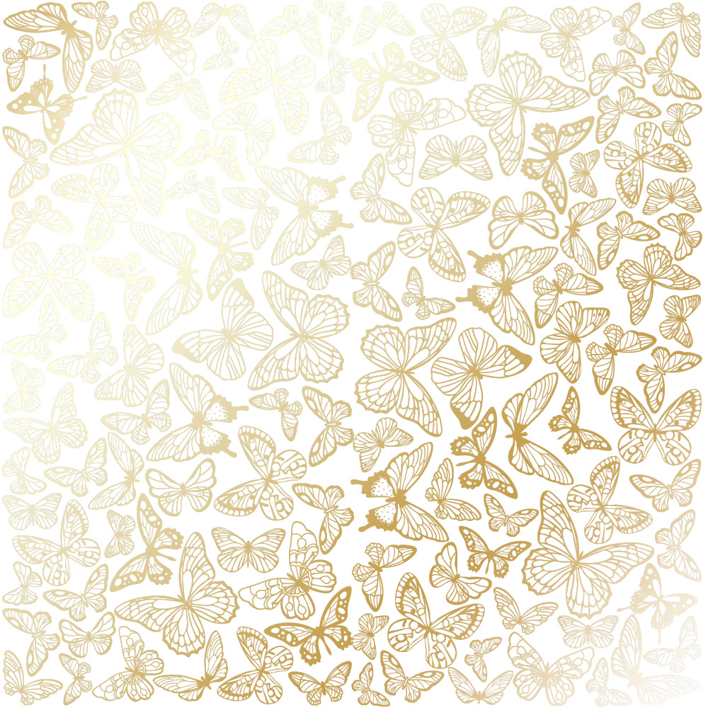 Einseitig bedruckter Papierbogen mit Goldfolienprägung, Muster „Goldene Schmetterlinge weiß“ - Fabrika Decoru