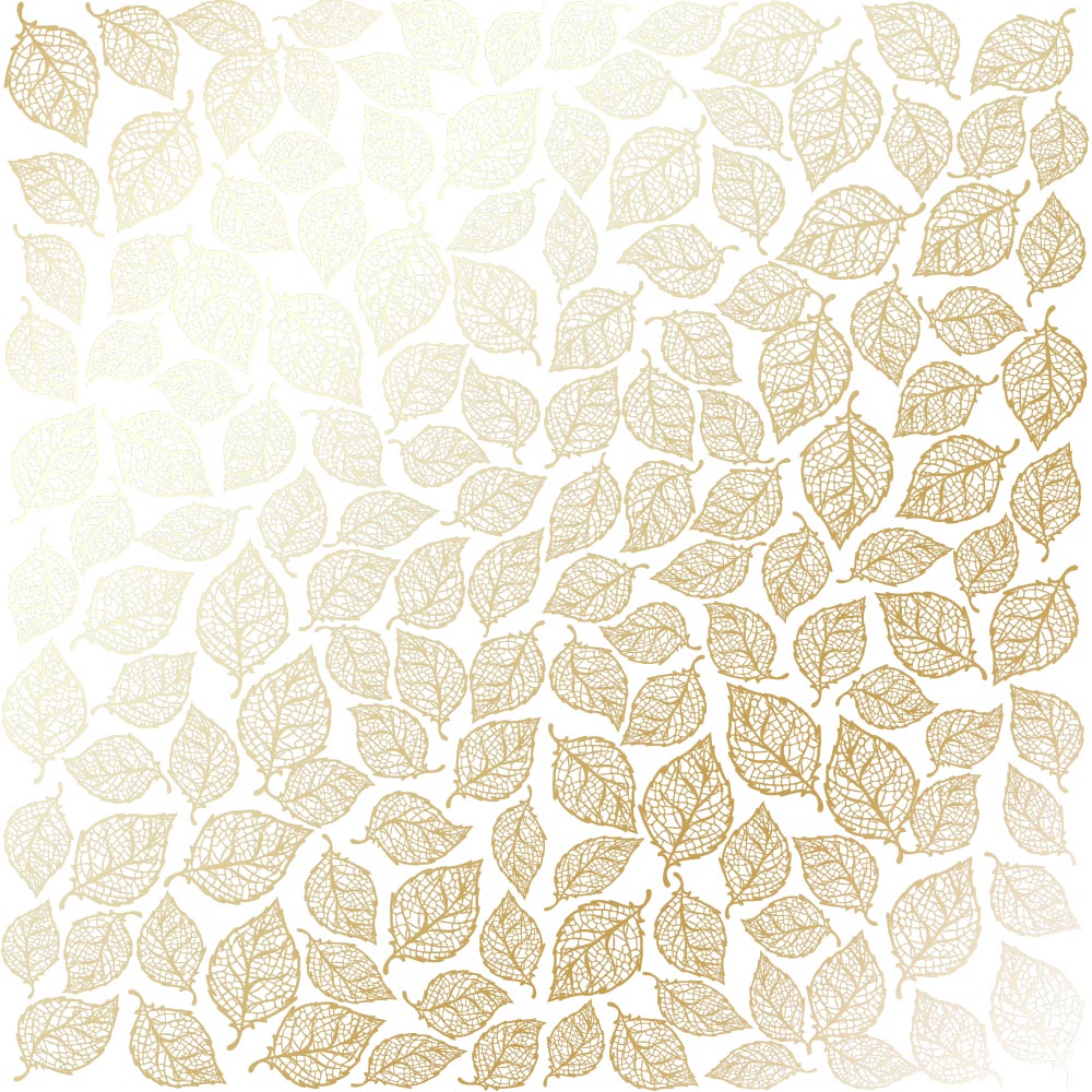 лист односторонней бумаги с фольгированием, дизайн golden leaves mini, white, 30,5см х 30,5см