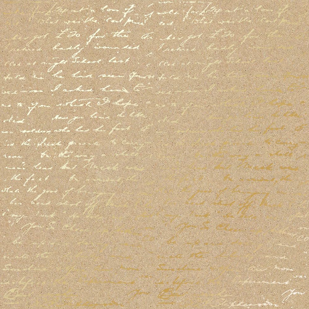 Sheet of single-sided paper with gold foil embossing, pattern "Golden Text Kraft"