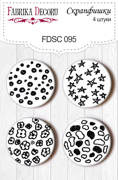 Set mit 4 Flair-Buttons für Scrapbooking #095 - Fabrika Decoru