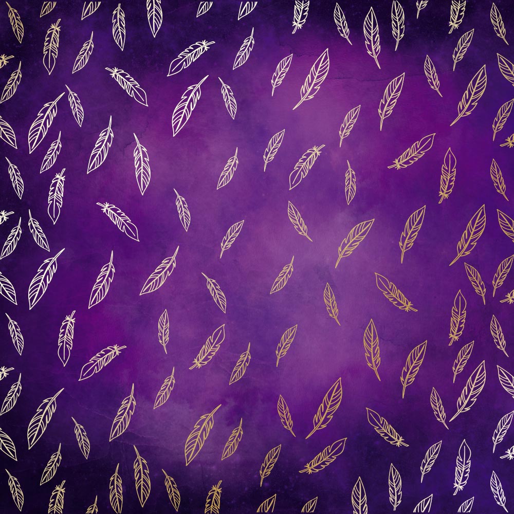 лист односторонней бумаги с фольгированием, дизайн golden feather, violet aquarelle, 30,5см х 30,5см