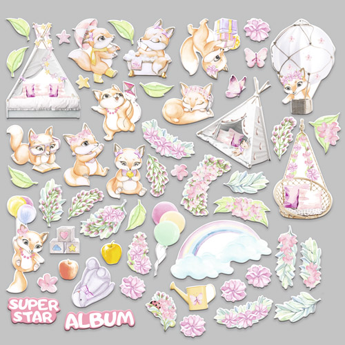 Set of die cuts Funny fox girl, 57 pcs - foto 1