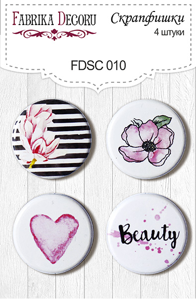 Set mit 4 Flair-Buttons für Scrapbooking #010 - Fabrika Decoru