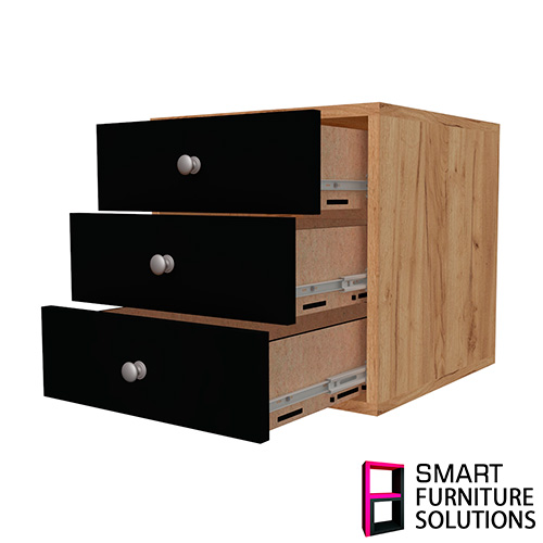 Cabinet with three drawers, Body Oak Kraft, Fronts Black, 400mm x 400mm x 400mm