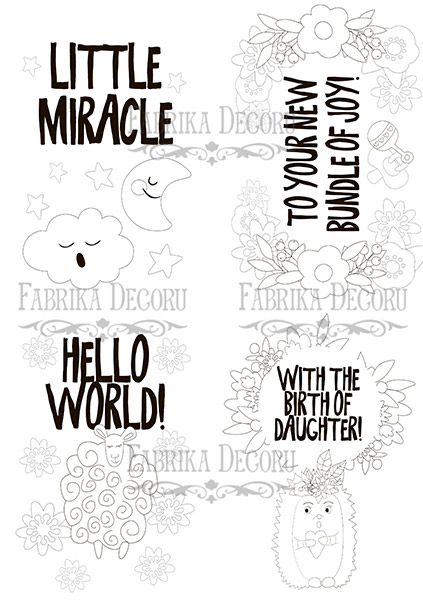 Set of 8pcs 10х15cm for coloring and creating greeting cards Scandi Baby Girl EN - foto 1