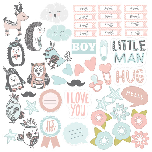 Sheet of images for cutting. Collection "Scandi Baby Boy"