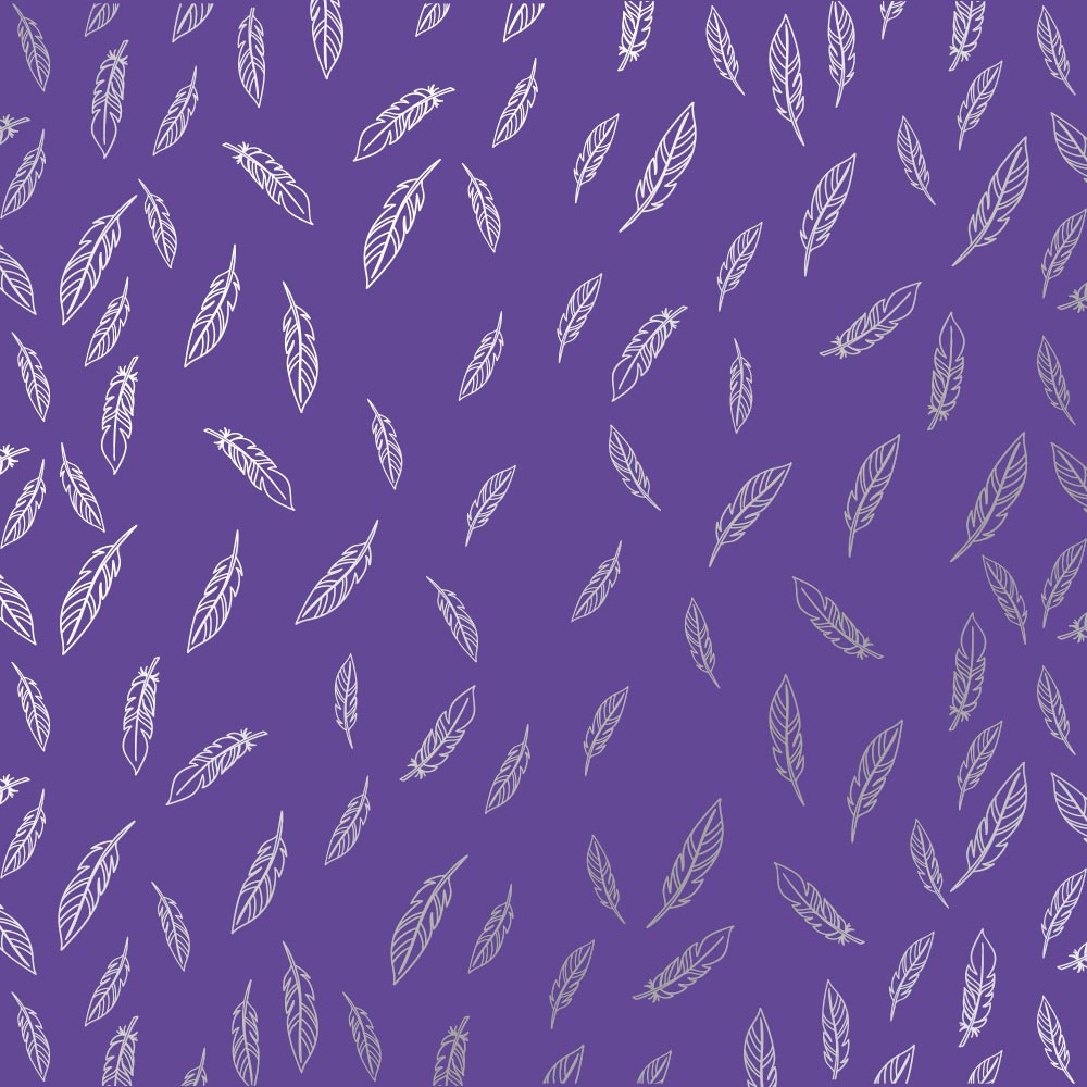 Sheet of single-sided paper embossed with silver foil, pattern Silver Feather, color Lavender 12"x12" 