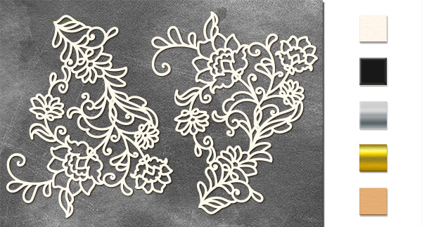 Chipboard embellishments set, Flower ornament #547