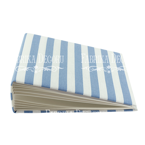 Blank album with a soft fabric cover White and blue stripes 20cm х 20cm