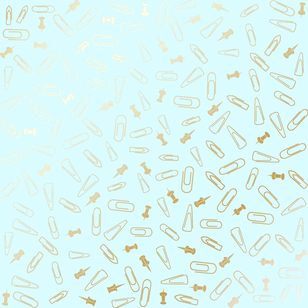 Einseitig bedruckter Bogen mit Goldfolienprägung, Muster Goldene Reißnägel und Büroklammern, Farbe Mint - Fabrika Decoru