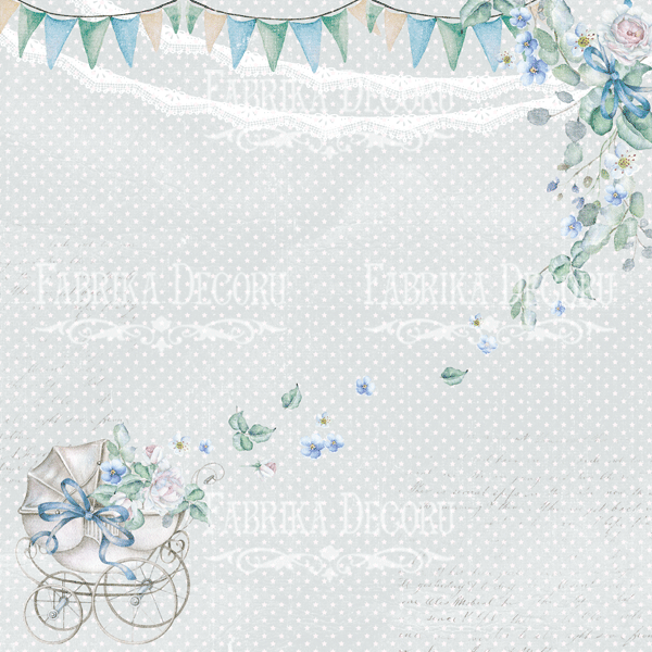 Blatt doppelseitiges Papier für Scrapbooking Shabby Baby Boy Redesign #35-02 12"x12" - Fabrika Decoru