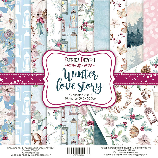 Doppelseitig Scrapbooking Papiere Satz Winter Love Story, 30.5 cm x 30.5cm, 10 Blätter - Fabrika Decoru