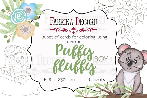 Set mit 8 Stück 10х15cm zum Ausmalen mit Markern Puffy Fluffy Boy EN - Fabrika Decoru