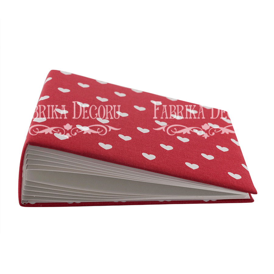 Blank album with a soft fabric cover Hearts on red 20cm х 20cm