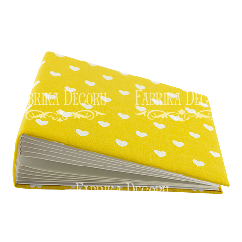 Blank album with a soft fabric cover Hearts on yellow 20сm х 20сm