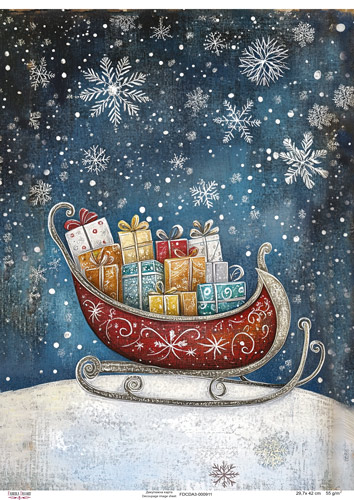 Decoupage Card Sleigh with gifts, #0911, 29.7x42cm