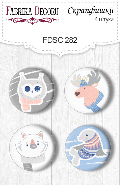 Set mit 4 Stk. Flair Buttons zum Scrapbooking "Huge Winter - Animals" #282 - Fabrika Decoru