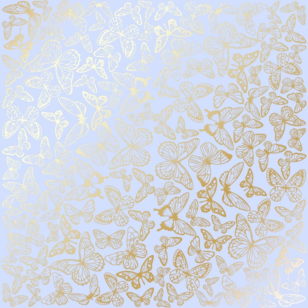 Sheet of single-sided paper with gold foil embossing, pattern "Golden Butterflies Blue"