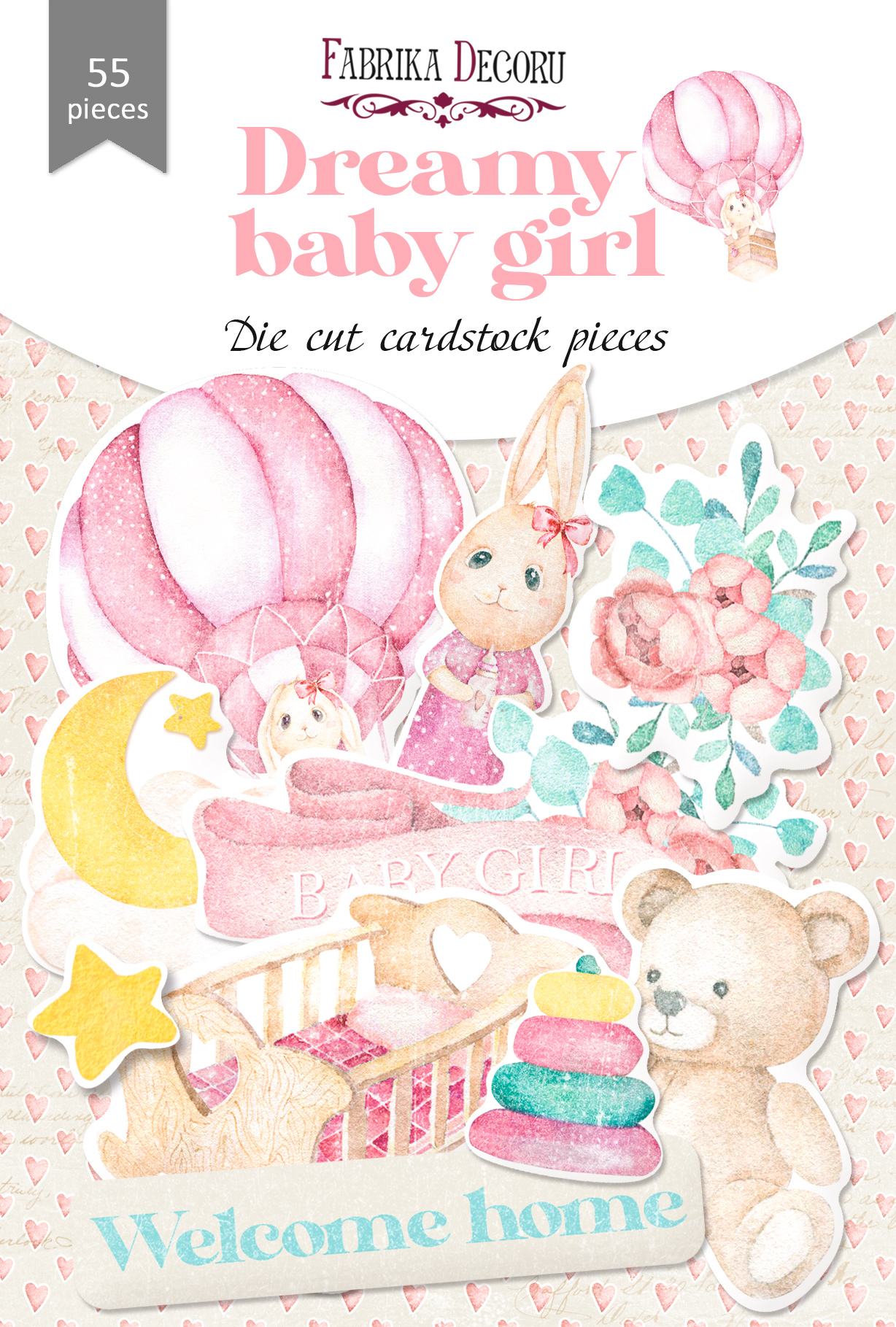 Set of die cuts Dreamy baby girl, 55 pcs