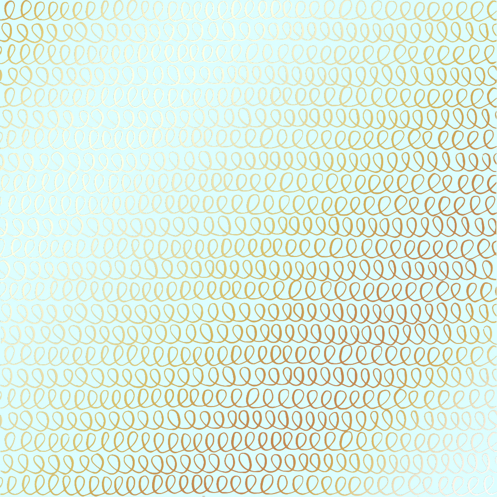 Sheet of single-sided paper with gold foil embossing, pattern Golden Loops Mint, 12"x12" 