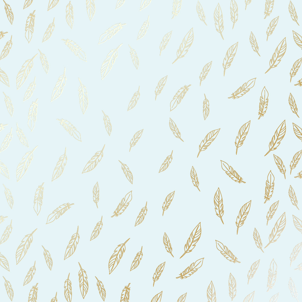 Arkusz papieru jednostronnego wytłaczanego złotą folią, wzór "Złote Piórko Mięta", 30,5x30,5cm  - Fabrika Decoru