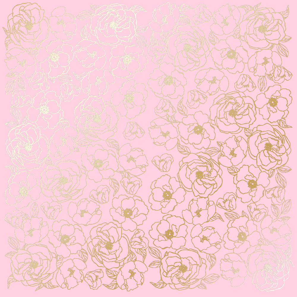 Sheet of single-sided paper with gold foil embossing, pattern Golden Pion Pink, 12"x12"