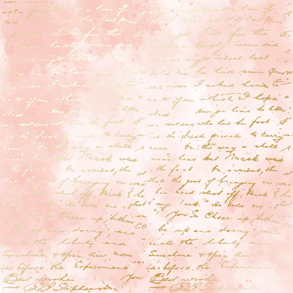 Arkusz papieru jednostronnego wytłaczanego złotą folią, wzór Złoty Tekst, kolor Vintage różowy akwarela 30,5x30,5cm - Fabrika Decoru