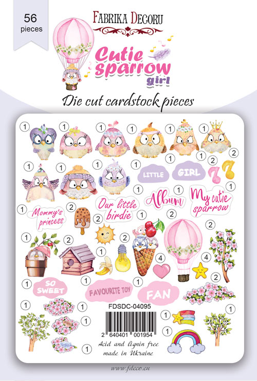 Set of die cuts  Cutie sparrow girl, 56 pcs - foto 0