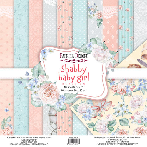 Doppelseitiges Scrapbooking-Papierset "Shabby Baby Girl Redesign", 20 x 20 cm, 10 Blätter - Fabrika Decoru