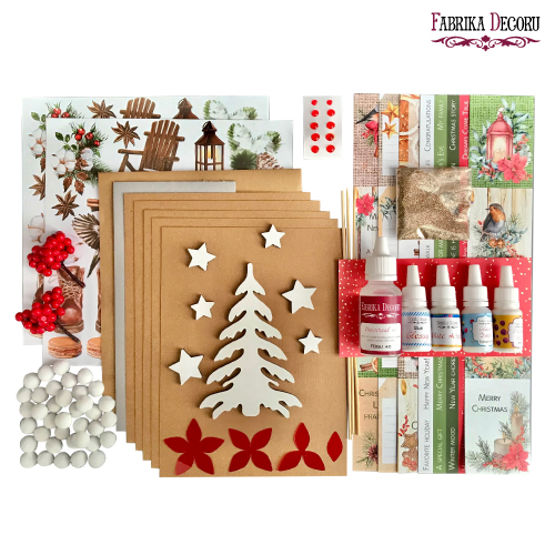 DIY kit for creating 5 greeting cards "Sweet Christmas" 10cm x 15cm with tutorials from Svetlana Kovtun, kraft - foto 2