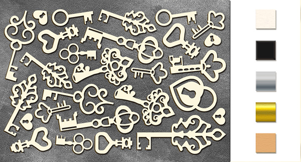 Chipboard embellishments set,   "Keys" #014