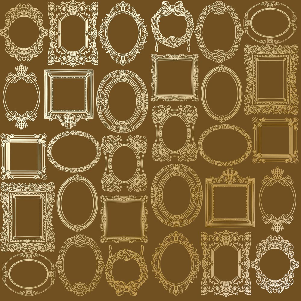 Einseitig bedruckter Papierbogen mit Goldfolienprägung, Muster „Goldene Rahmen, Farbe Milchschokolade“ - Fabrika Decoru