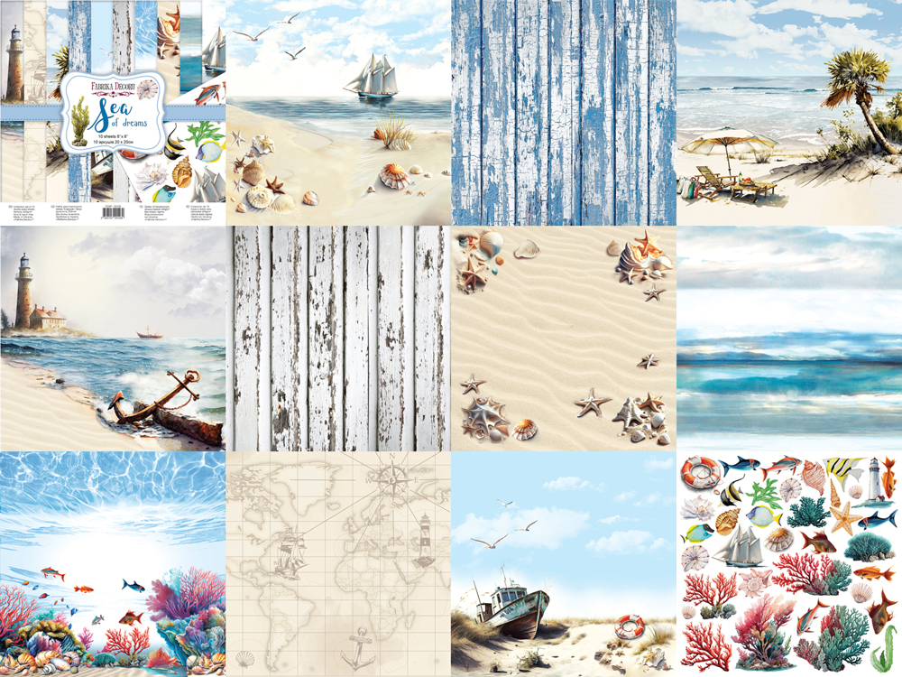 Double-sided scrapbooking paper set Sea of dreams 8"x8" 10 sheets - foto 0