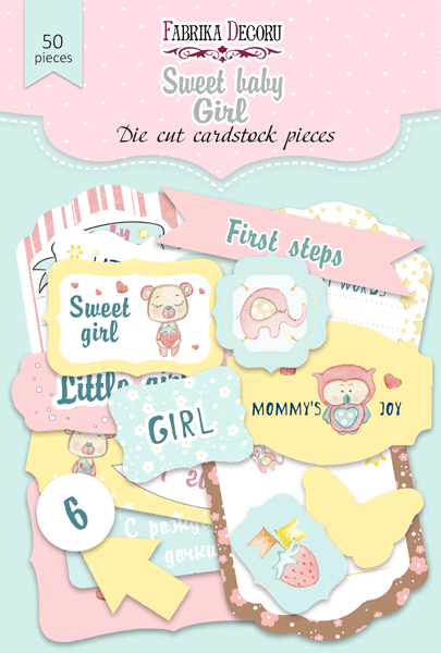 Zestaw wycinanek, kolekcja Sweet baby girl-1, 50szt - Fabrika Decoru