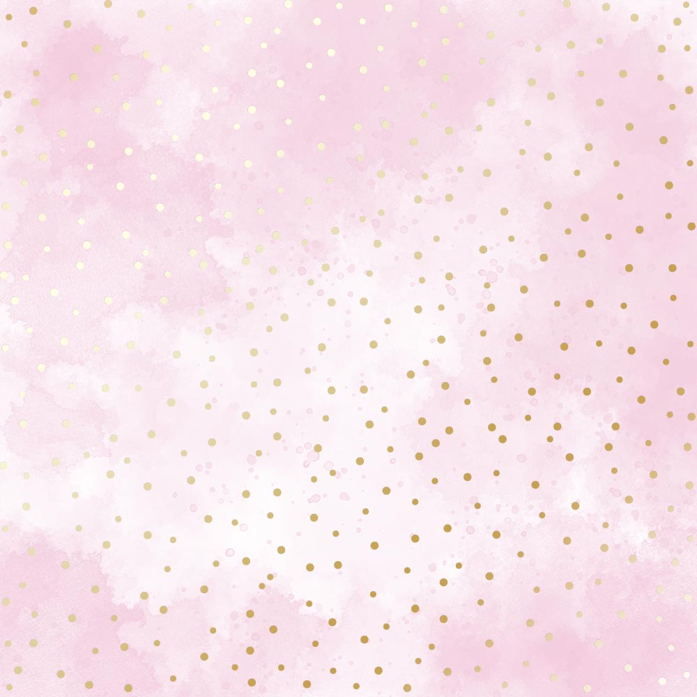 Blatt einseitig bedrucktes Papier mit Goldfolienprägung, Muster Golden Drops, Farbe Pink Shabby Watercolor, 12"x12" - Fabrika Decoru