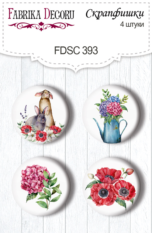 4er-Set Flair-Buttons zum Scrapbooking Sommerstimmung #393 - Fabrika Decoru