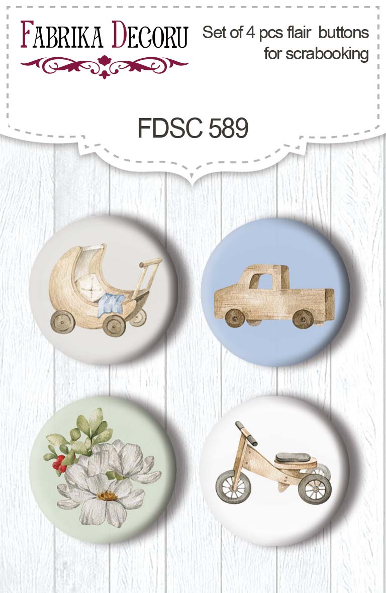 Zestaw 4 ozdobnych buttonów Boho Baby Boy #589 - Fabrika Decoru