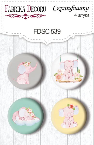 Set mit 4 Flair-Buttons zum Scrapbooking My cute Baby Elephant Girl #539 - Fabrika Decoru