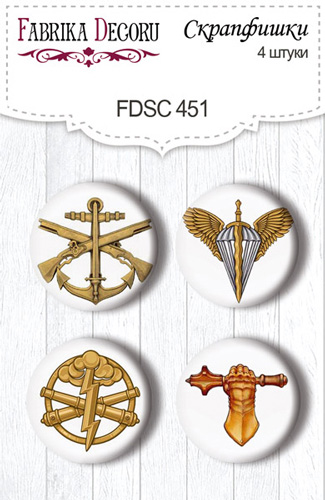 Zestaw 4 ozdobnych buttonów Military style #451 - Fabrika Decoru