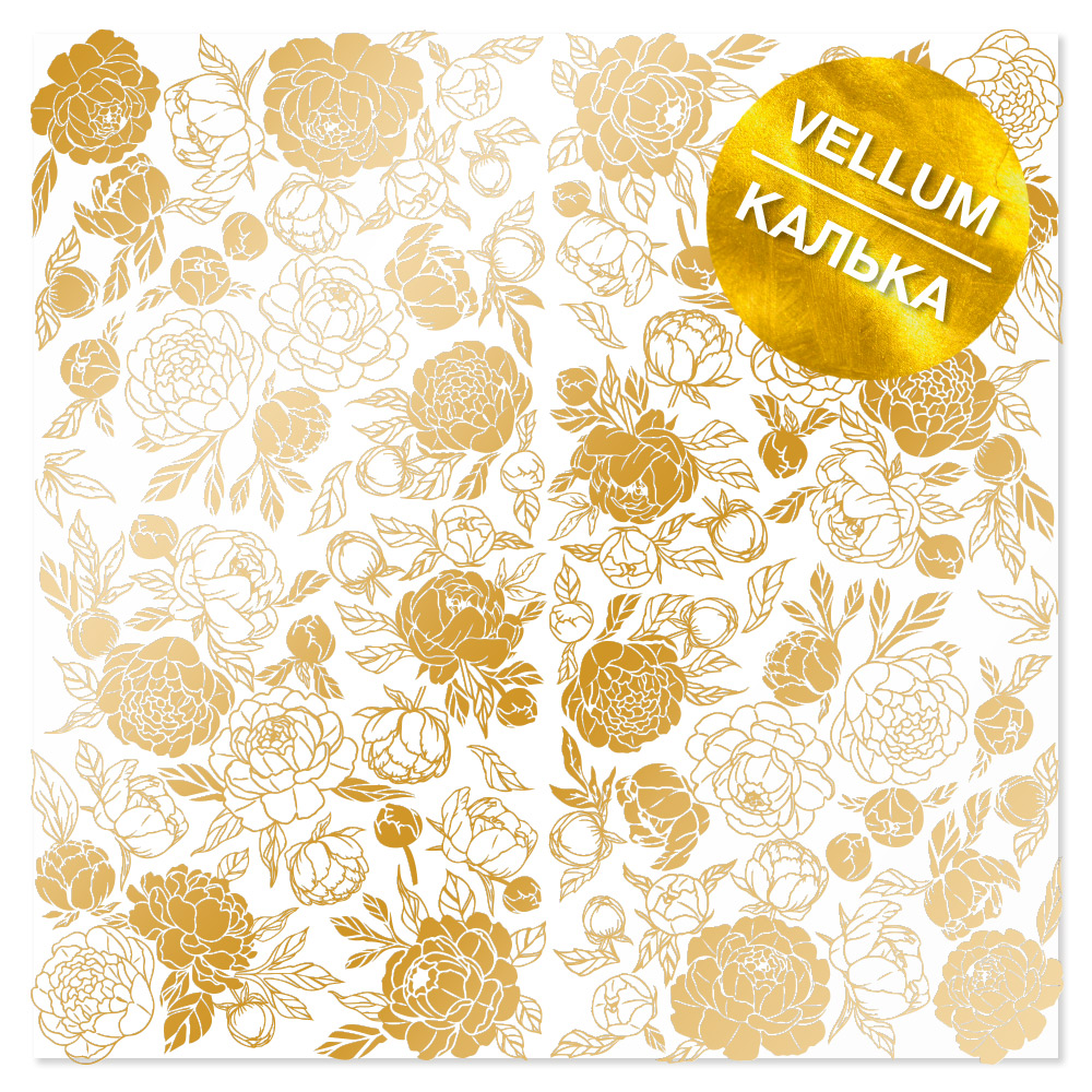 Pergamentblatt mit Goldfolie, Muster Golden Peony Passion 29.7cm x 30.5cm - Fabrika Decoru